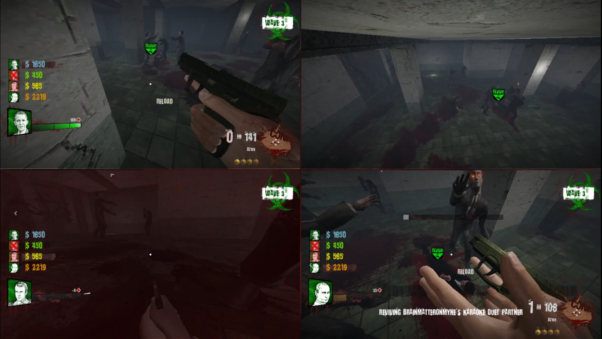 Undead Presidents four-player split-screen gameplay